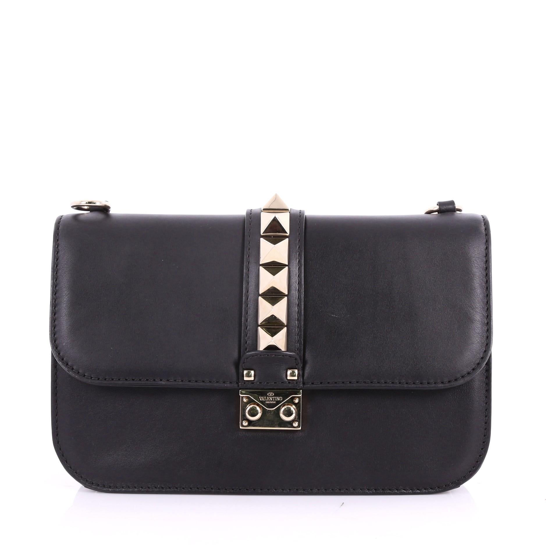 Black Valentino Glam Lock Shoulder Bag Leather Medium