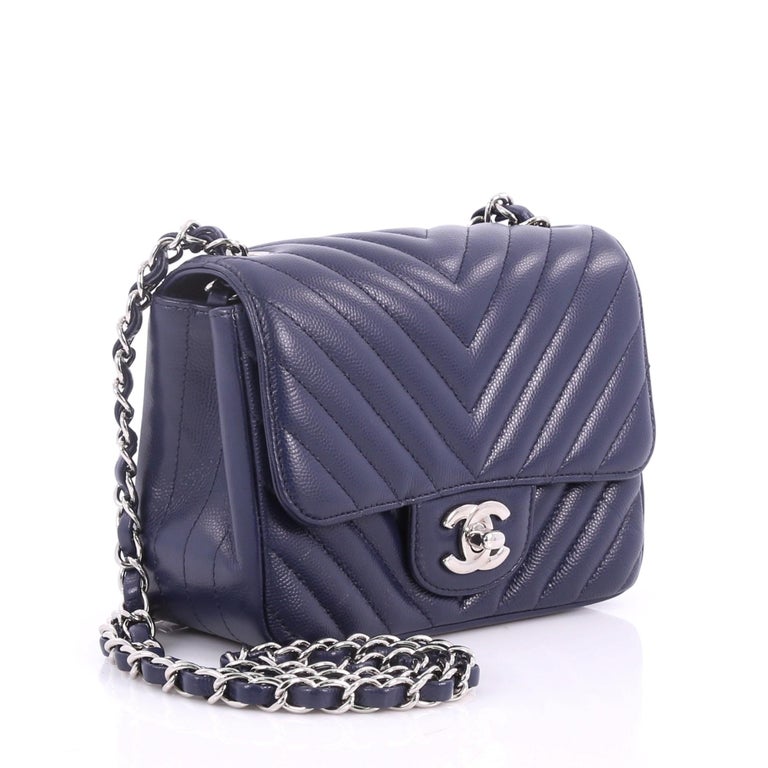Chanel Square Classic Single Flap Bag Chevron Caviar Mini at 1stDibs