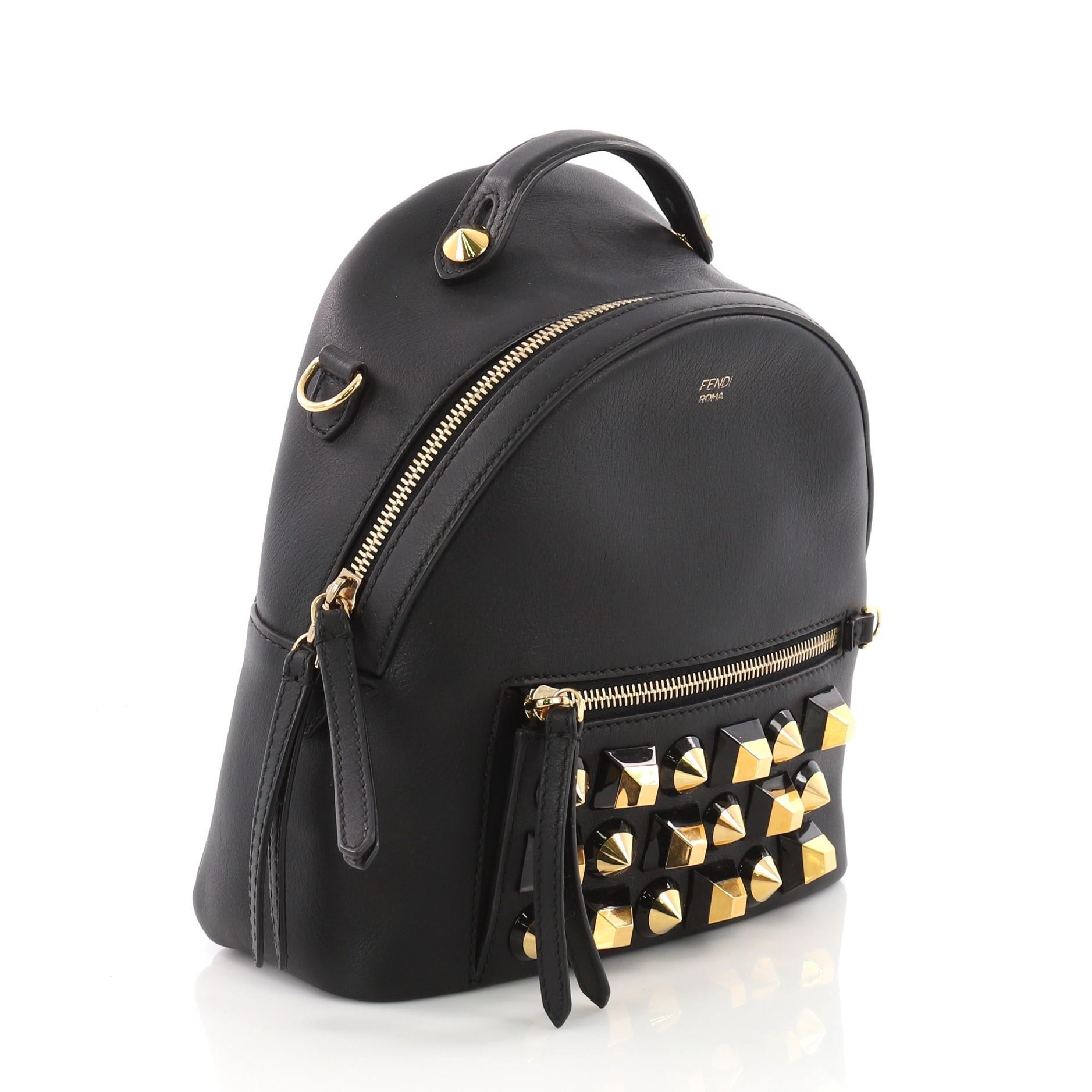 Black  Fendi By The Way Backpack Crossbody Studded Leather Mini 