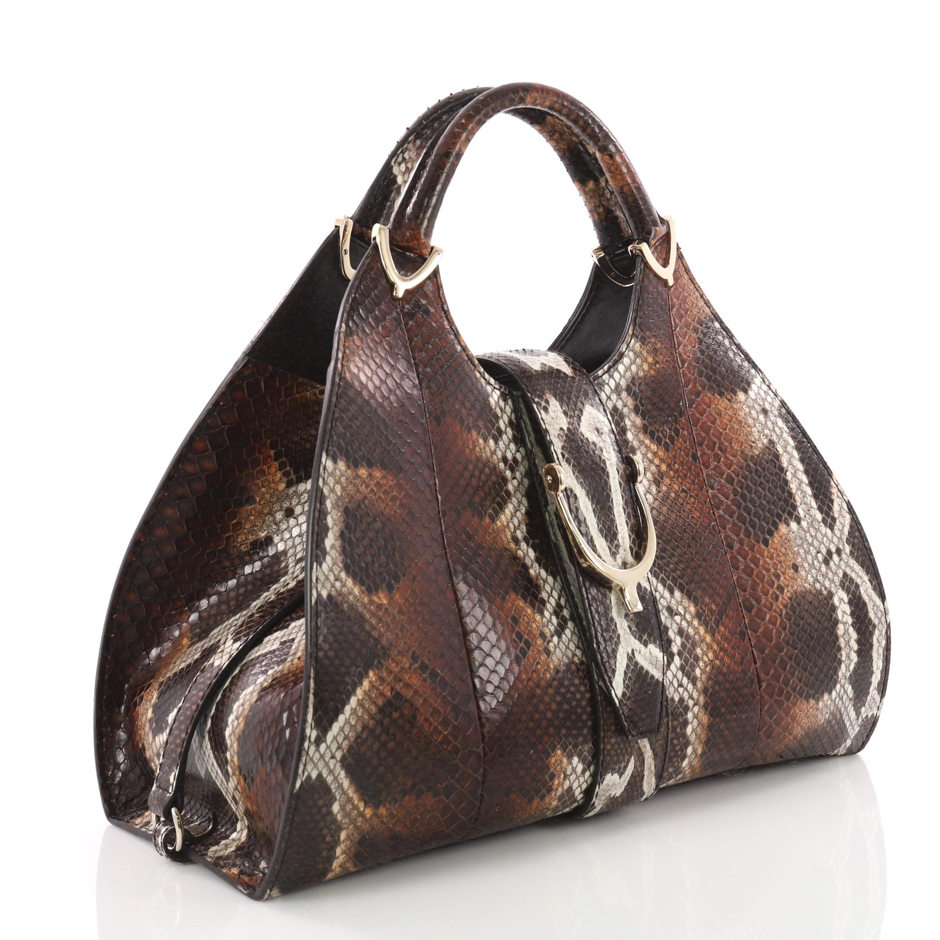 Black Gucci Stirrup Top Handle Bag Python Large