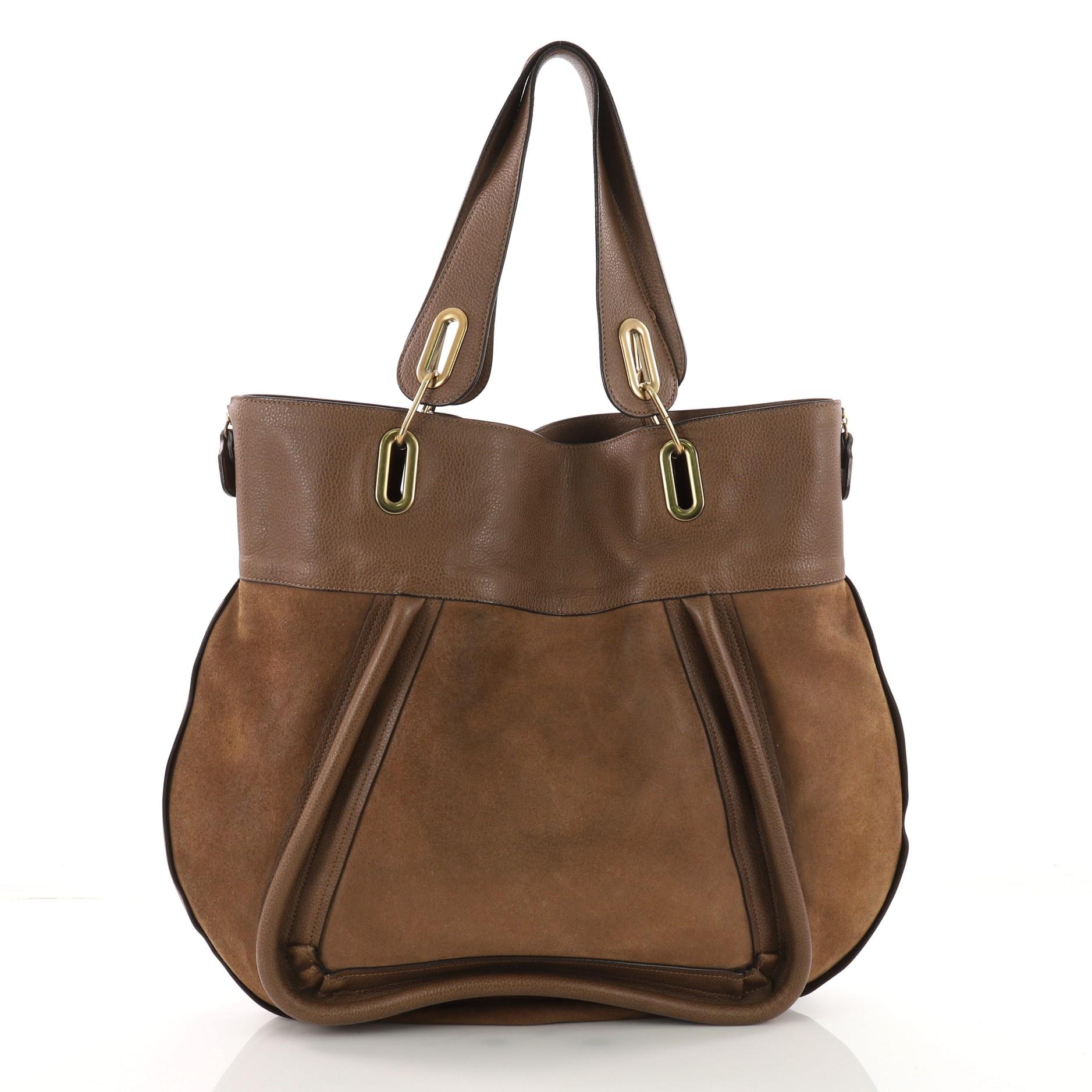 Chloe Paraty Side Zip Tote Suede with Leather Large In Good Condition In NY, NY