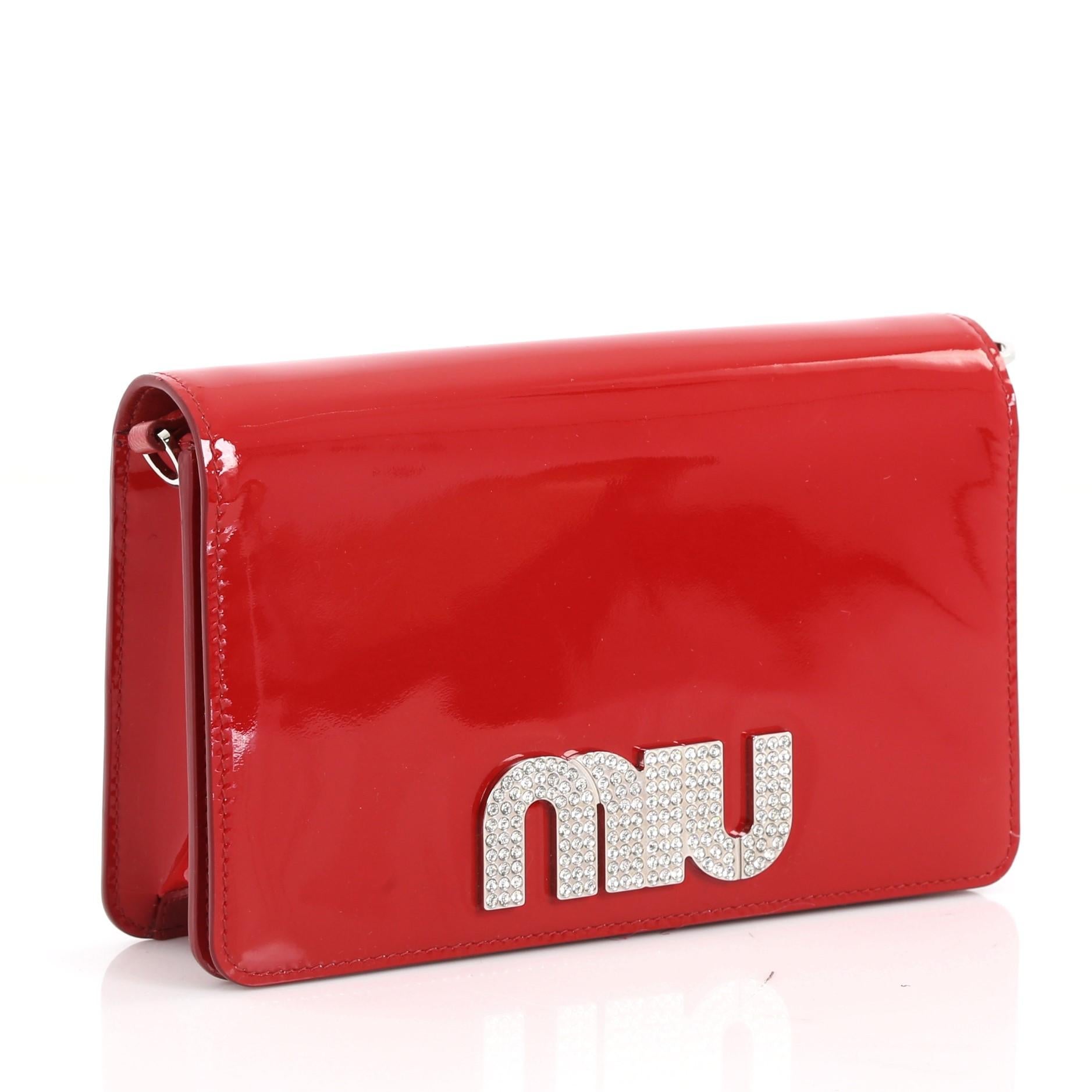 Red Miu Miu My Logo Chain Wallet Patent