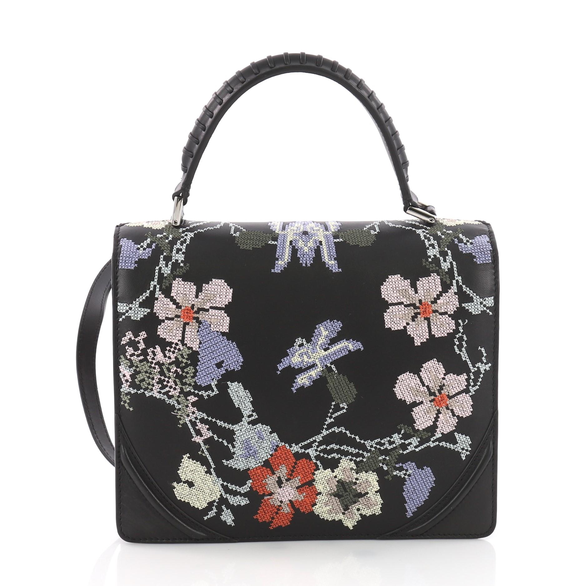 Alexander McQueen Flower Satchel Embroidered Leather Medium  In Good Condition In NY, NY