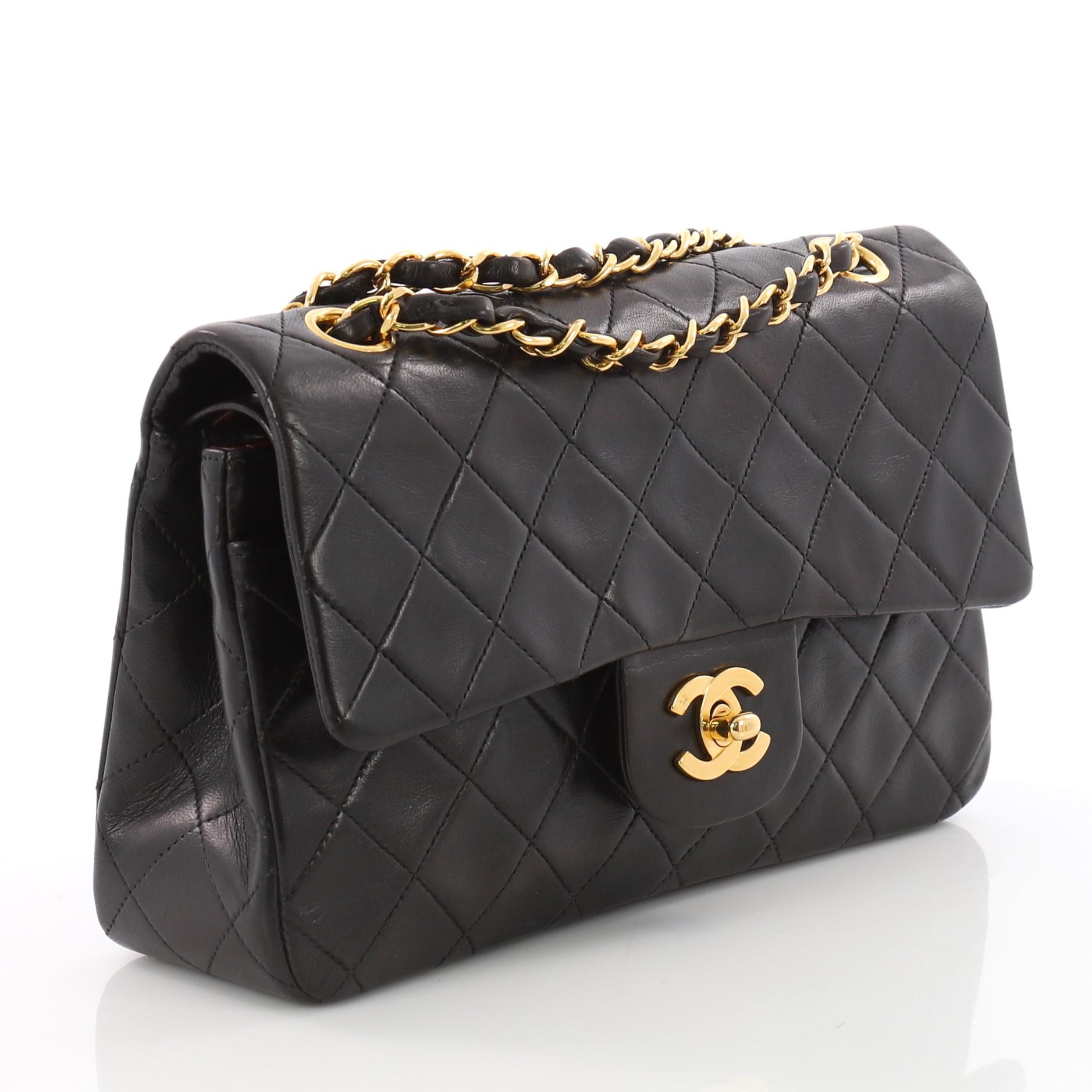Black Chanel Vintage Classic Double Flap Bag Quilted Lambskin Small 