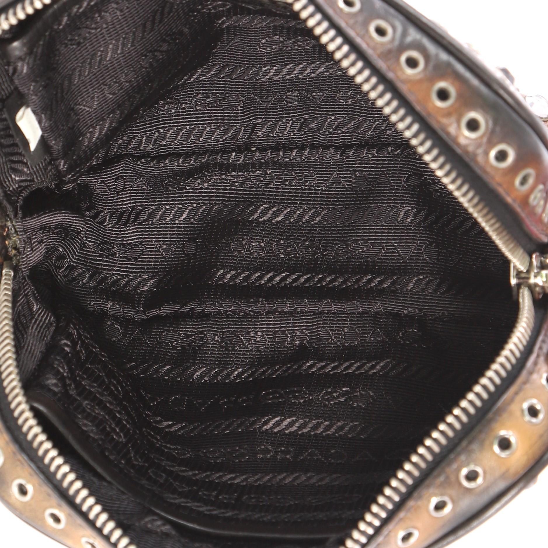 Black Prada Zip Crossbody Bag Studded Vitello Vintage Mini