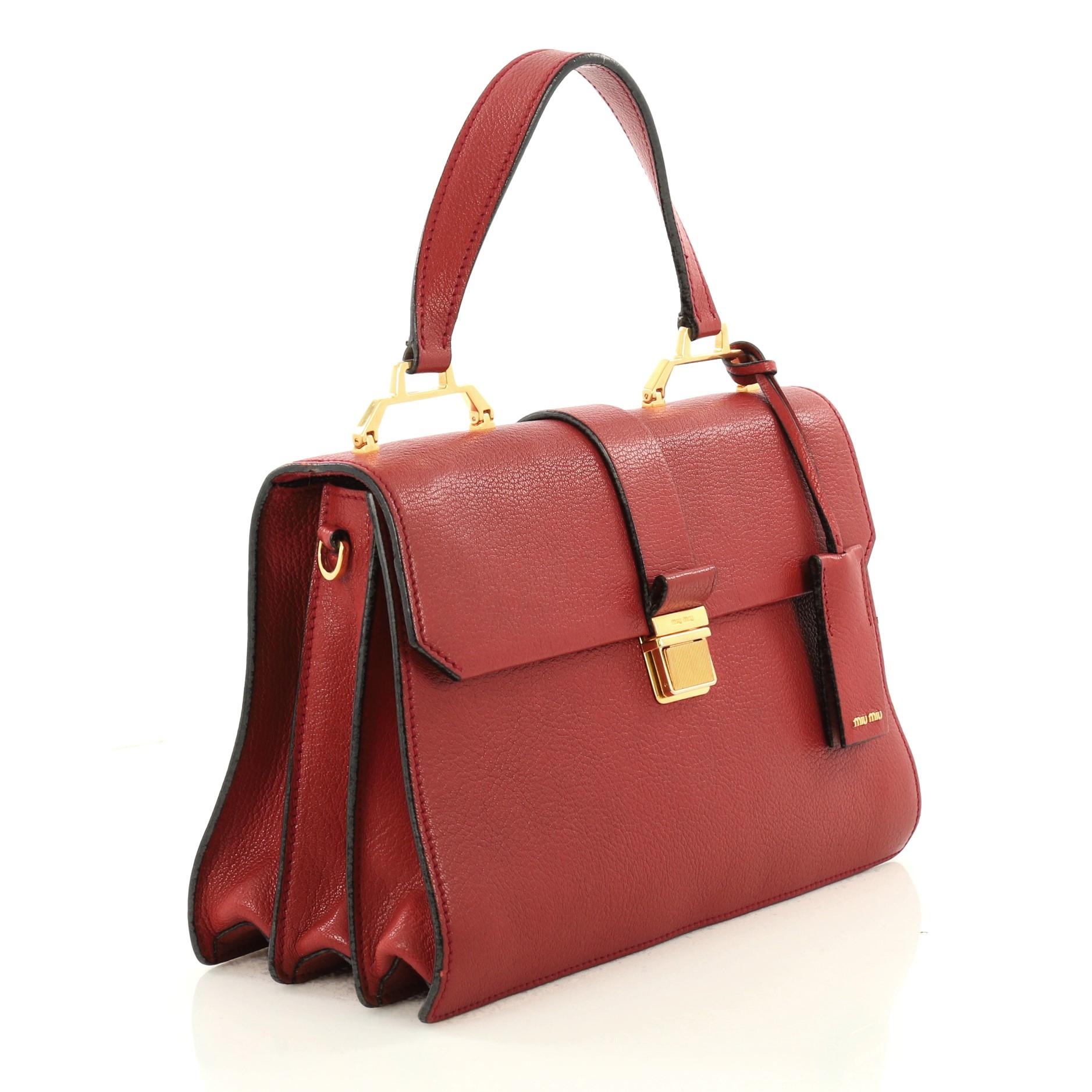 Red Miu Miu Bicolor Madras Convertible Compartment Top Handle Bag Leather Medium