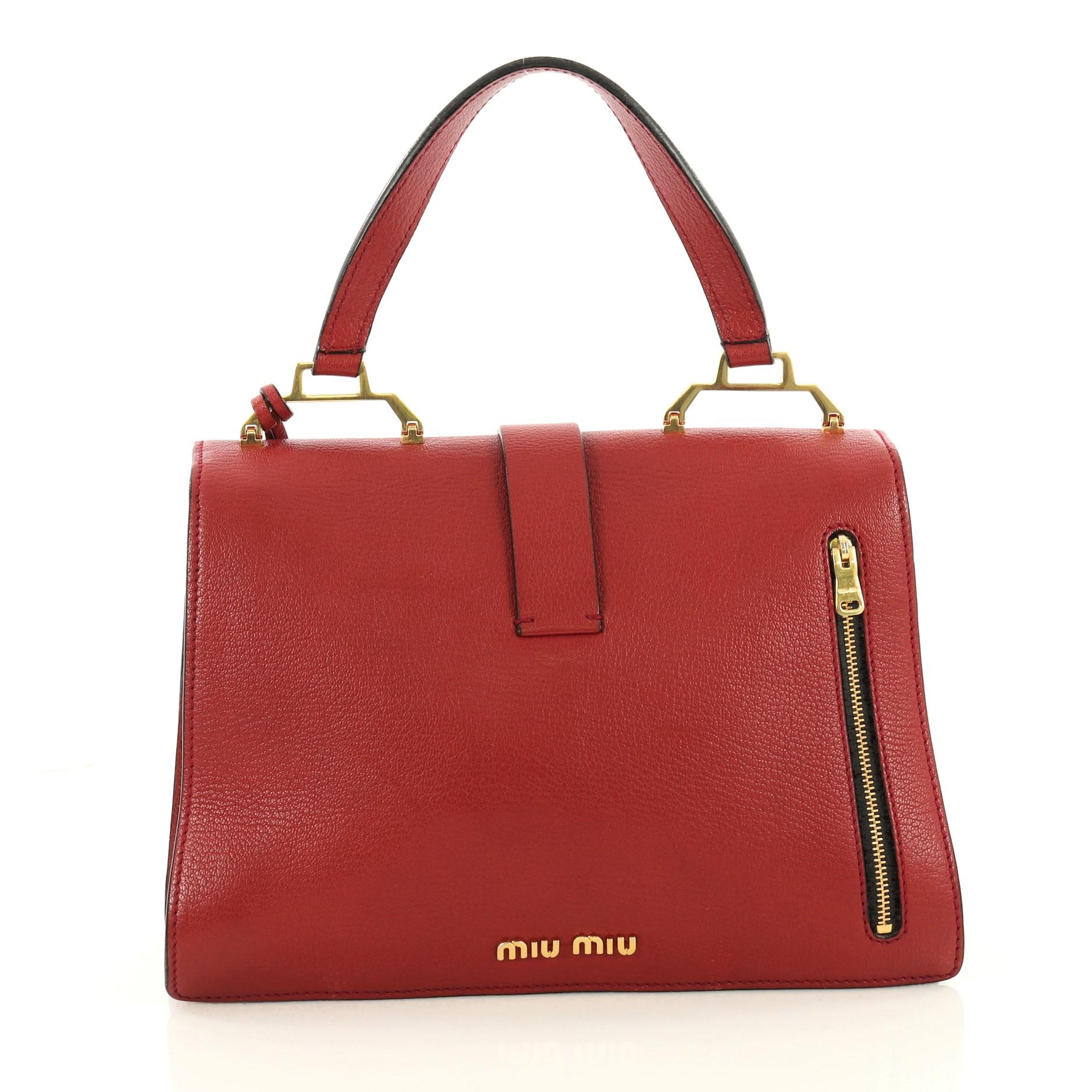 Miu Miu Bicolor Madras Convertible Compartment Top Handle Bag Leather Medium In Good Condition In NY, NY