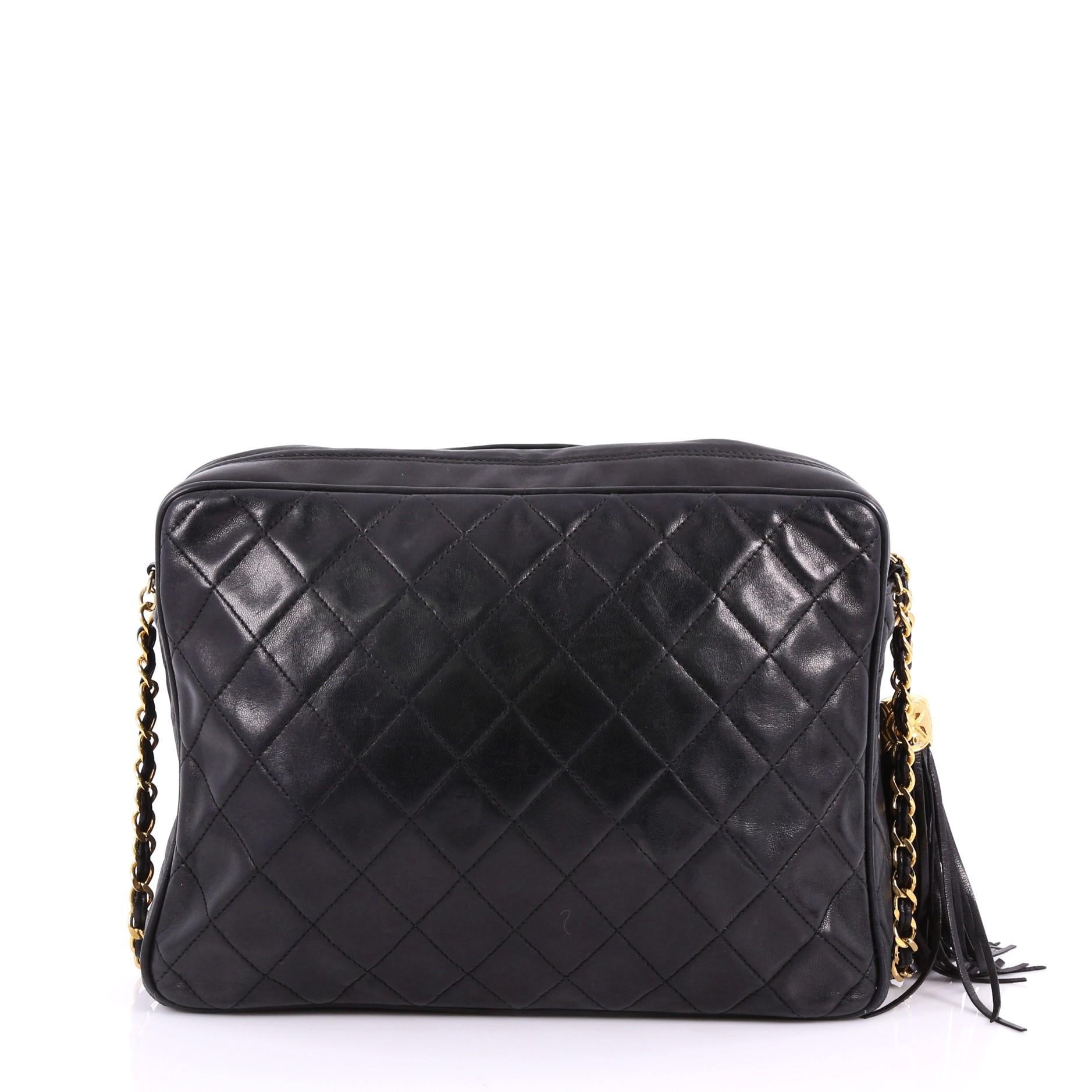 Chanel Vintage Camera Tassel Bag Quilted Leather Large In Good Condition In NY, NY