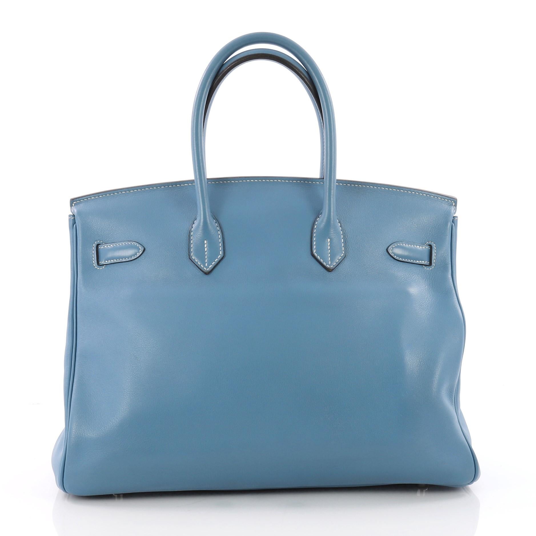 Women's Hermes Birkin Handbag Blue Jean Swift with Palladium Hardware 35