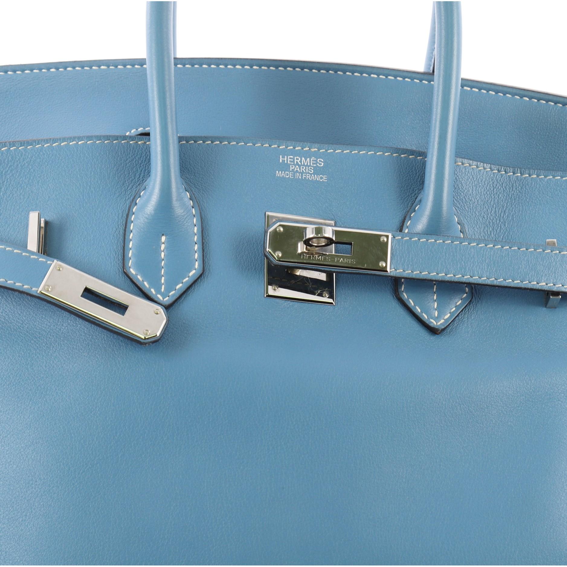 Hermes Birkin Handbag Blue Jean Swift with Palladium Hardware 35 2