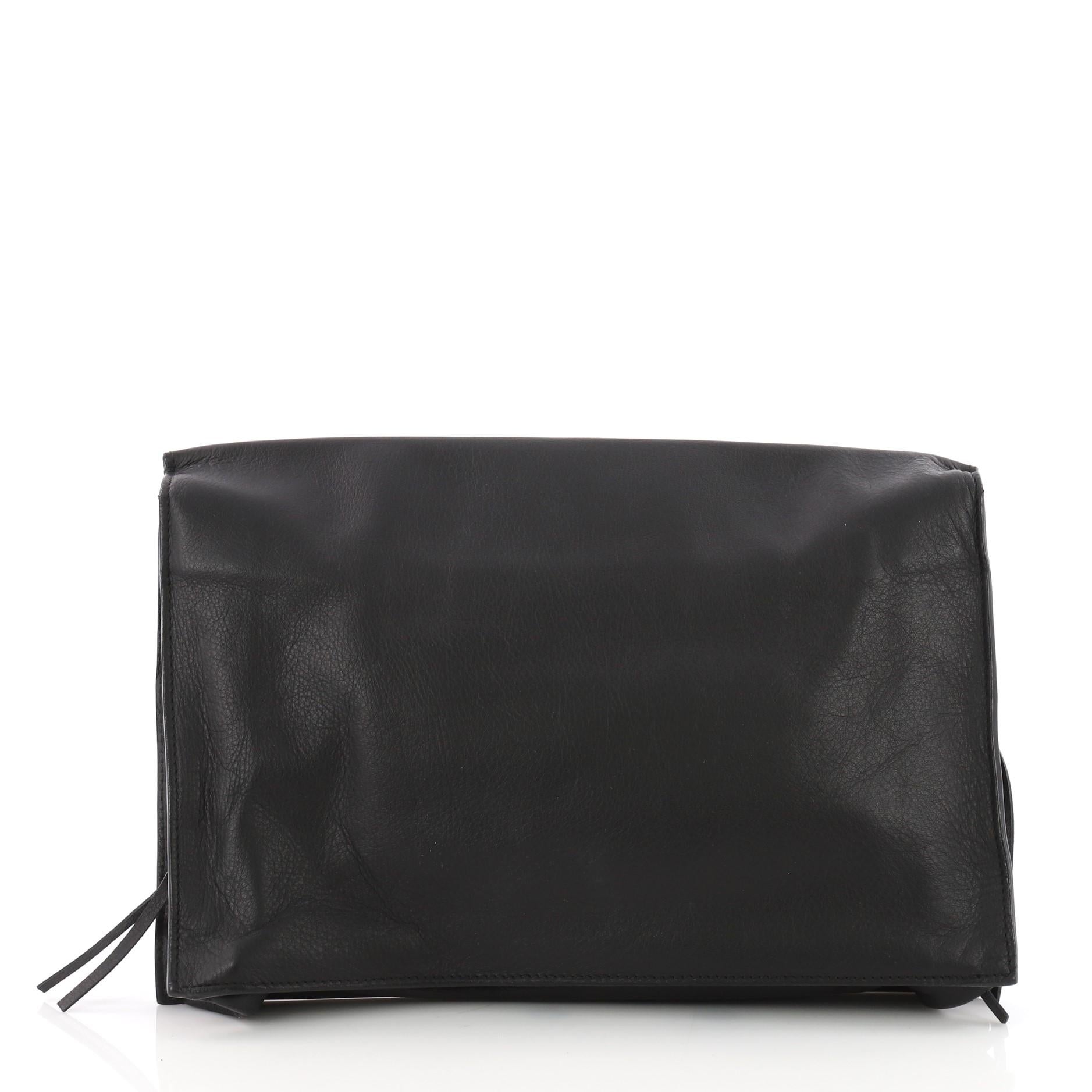 Black Balenciaga Papier Sight Clutch Classic Studs Leather