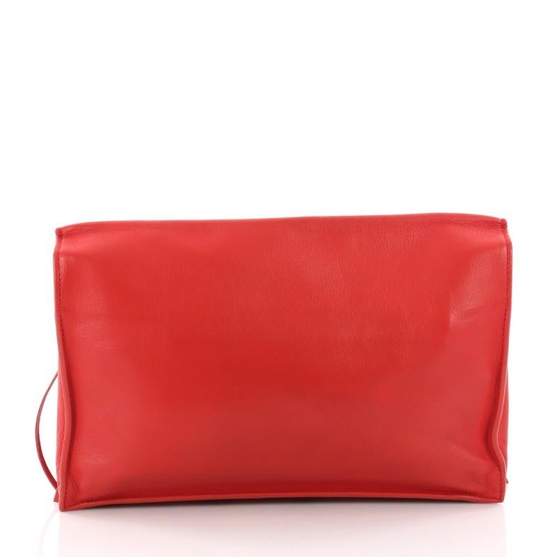 Red Balenciaga Papier Sight Clutch Classic Studs Leather