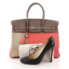 Hermes Birkin Handbag Tricolor Clemence and Swift with Brushed Palladium