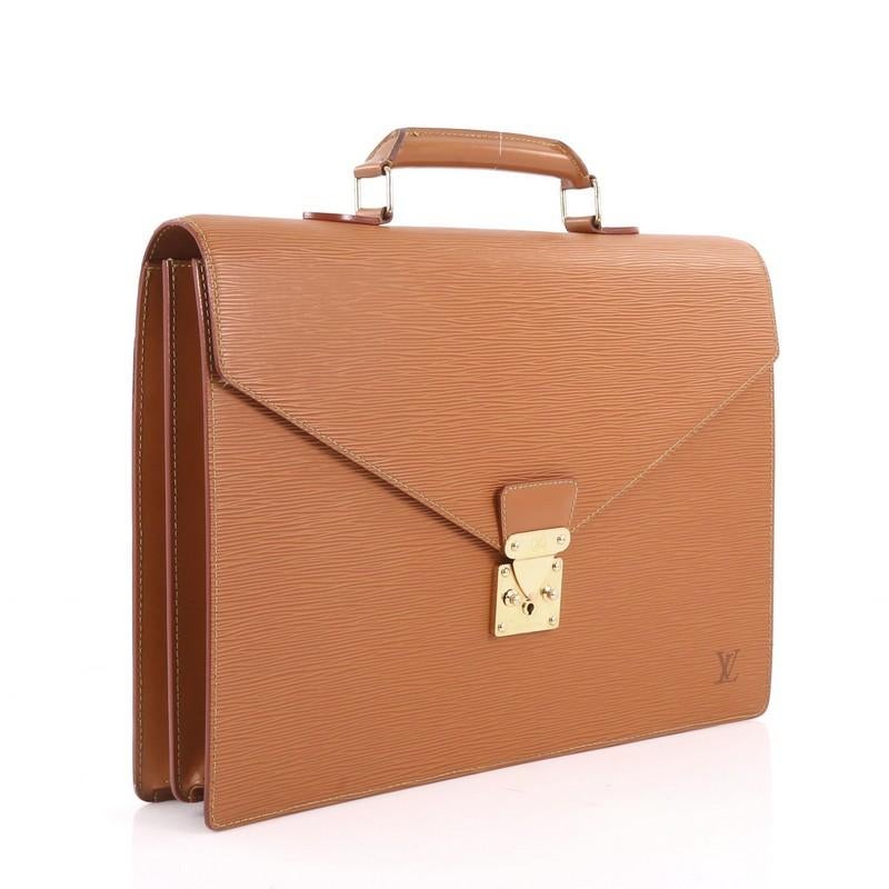 Brown Louis Vuitton Serviette Ambassadeur Handbag Epi Leather