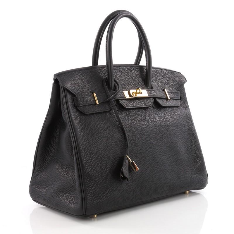 Hermes Birkin Handbag Black Clemence with Gold Hardware 35  In Good Condition In NY, NY
