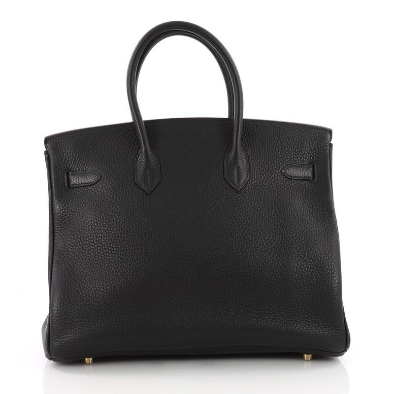 Women's or Men's Hermes Birkin Handbag Black Clemence with Gold Hardware 35 