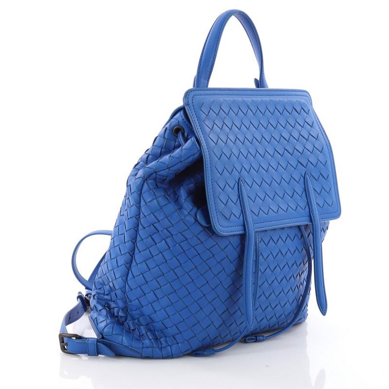 Blue Bottega Veneta Drawstring Backpack Intrecciato Nappa Medium