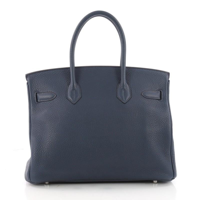Hermes Birkin Handbag Blue Abysse Clemence with Palladium Hardware 30 In Good Condition In NY, NY