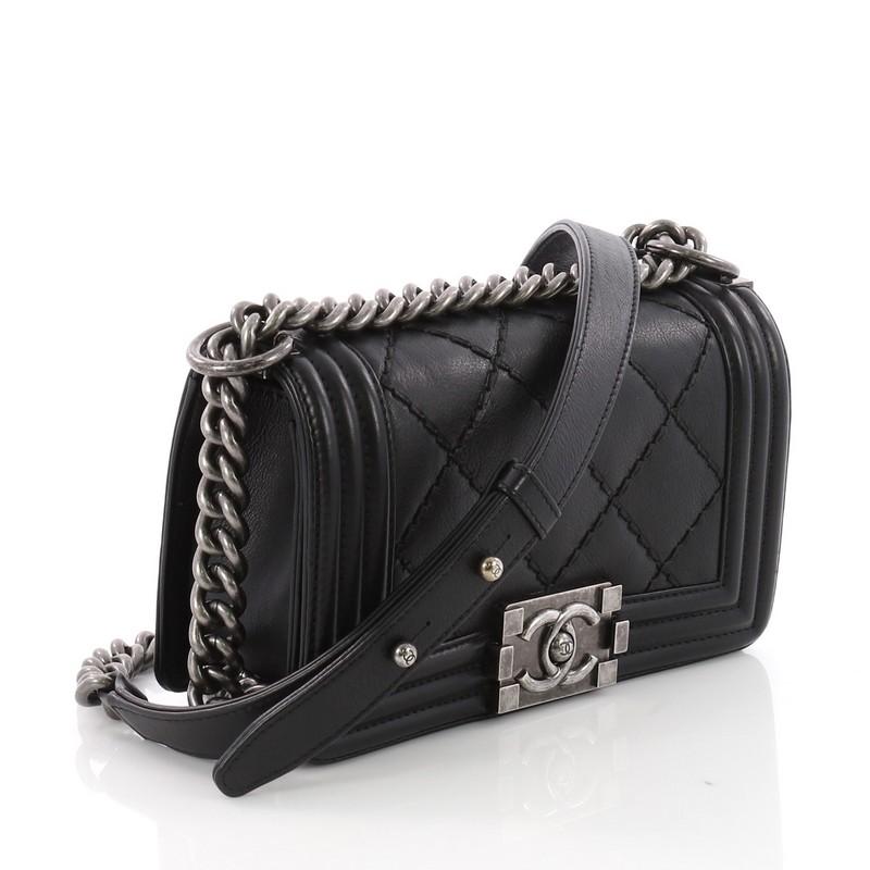 Black Chanel Stitch Boy Flap Bag Quilted Calfskin Small