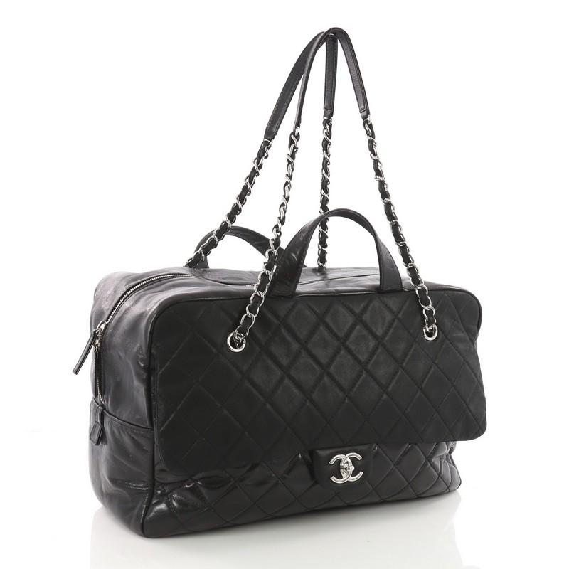 Black Chanel Duo Color Front Flap Satchel Quilted Glazed and Iridescent Calfskin Large