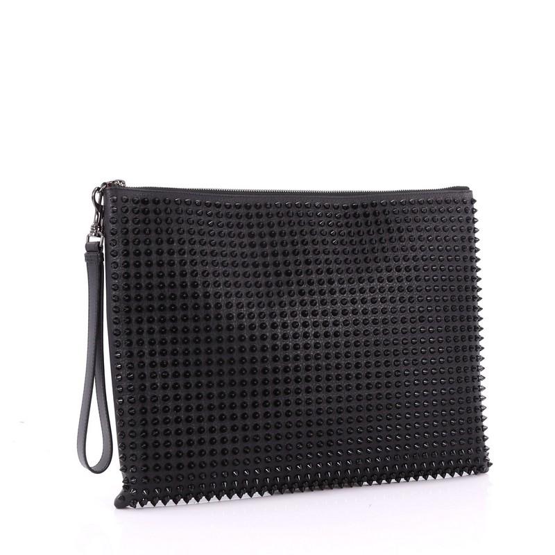 Black Christian Louboutin Peter Pouch Spiked Leather Medium