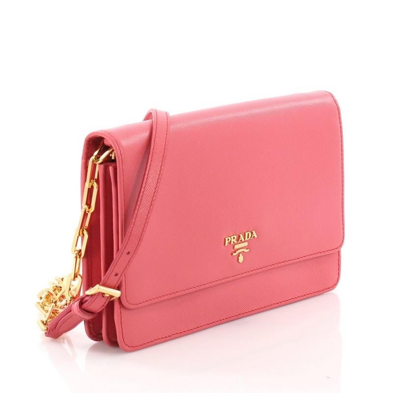 Red Prada Chain Wallet Crossbody Saffiano Leather,