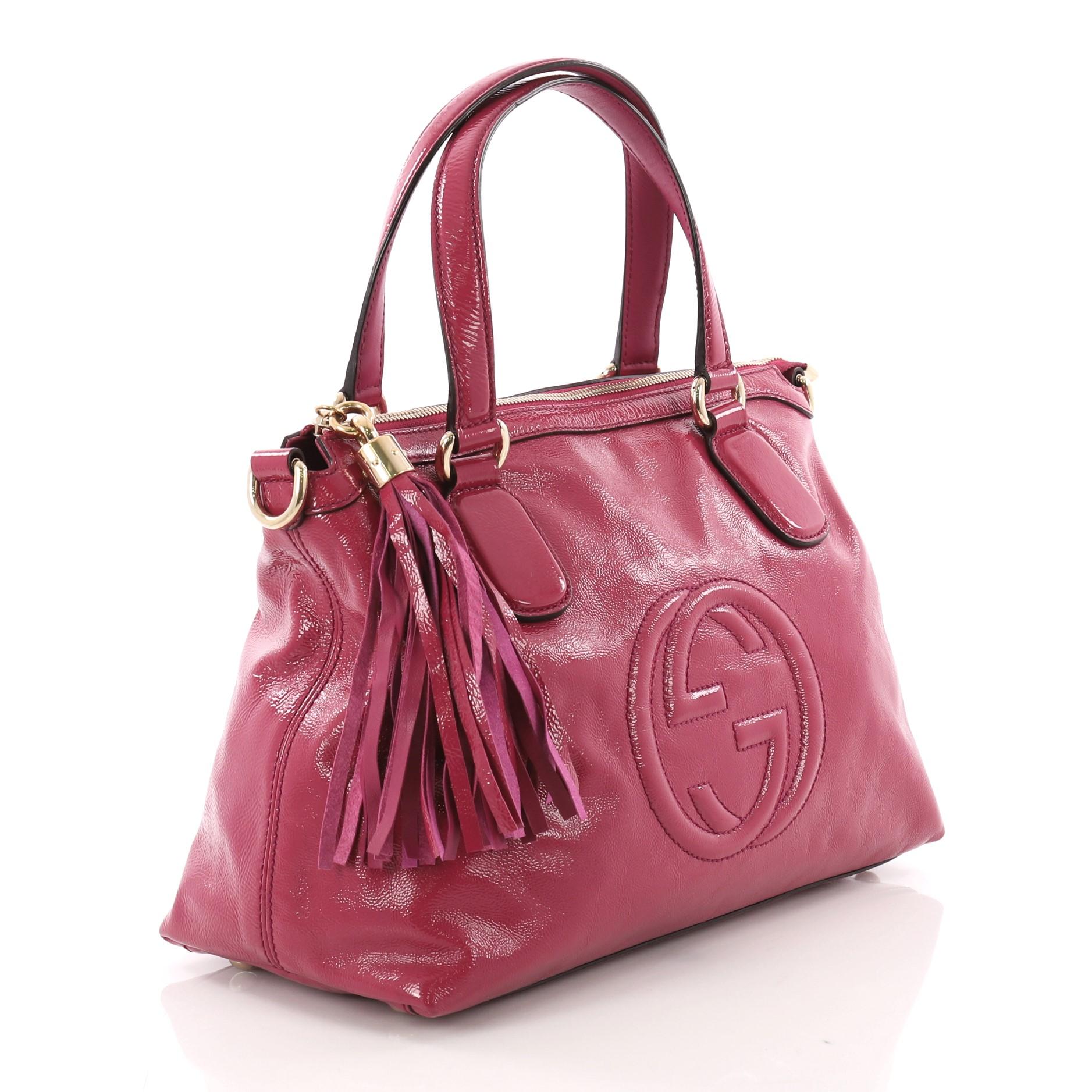 Brown Gucci Soho Convertible Soft Top Handle Bag Patent
