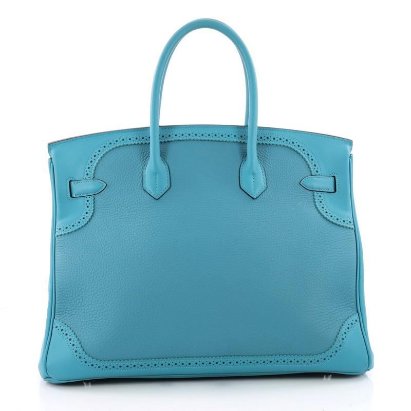 Hermes Birkin Ghillies Handbag Turquoise Togo and Swift with Palladium Hardware In Good Condition In NY, NY
