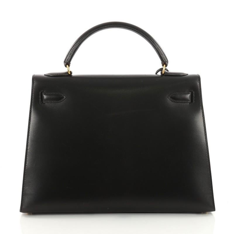 Women's or Men's Hermes Kelly Handbag Black Box Calf with Gold Hardware 32