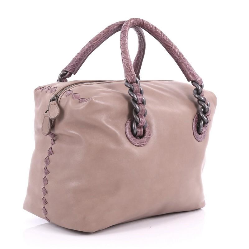 Brown Bottega Veneta Chain Strap Shoulder Bag Leather with Crocodile Medium
