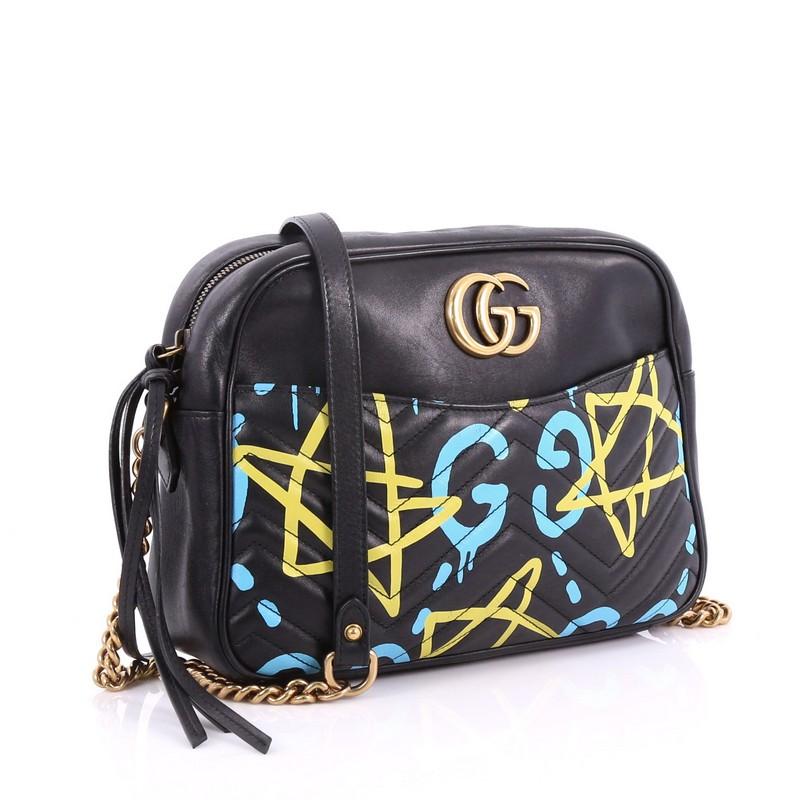 Black Gucci GG Marmont Shoulder Bag GucciGhost Matelasse Leather Medium