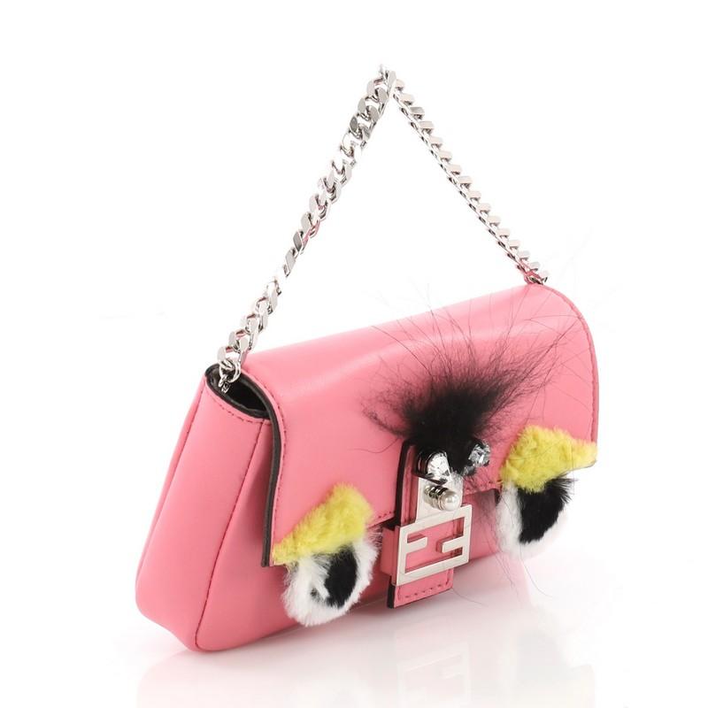 Pink Fendi Monster Baguette Leather and Fur Micro
