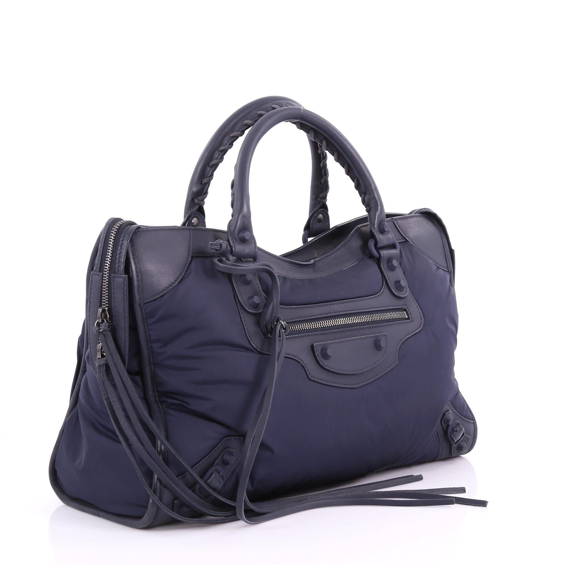 Black Balenciaga City Classic Studs Handbag Nylon Medium