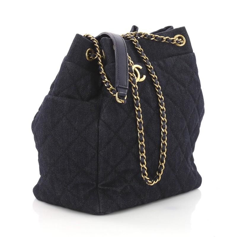 Black Chanel Urban Spirit Drawstring Bag Quilted Denim Small