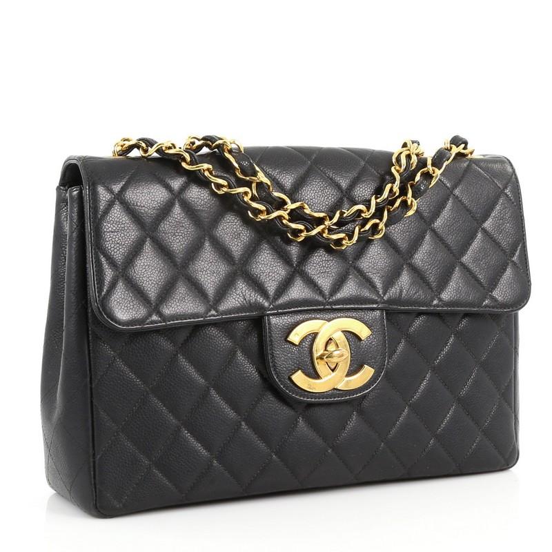 Black Chanel Vintage Classic Single Flap Bag Quilted Caviar Maxi 