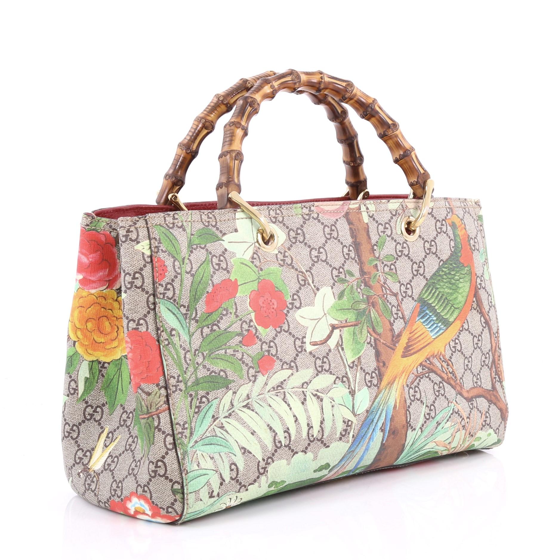 Gucci Bamboo Shopper Tote Tian Print GG Coated Canvas Medium In Good Condition In NY, NY