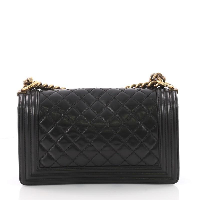 Chanel Boy Flap Bag Quilted Glazed Calfskin Old Medium In Good Condition In NY, NY