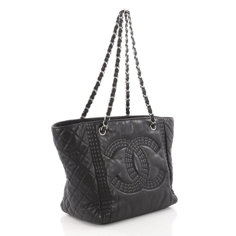 Black Chanel Coco Bengal Shopping Tote Calfskin Medium