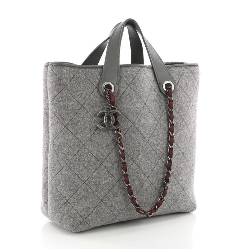Gray Chanel Pop Tote Quilted Felt Large