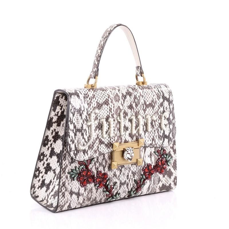 Gray Gucci Osiride Top Handle Bag Embellished Snakeskin Medium