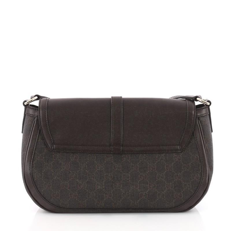 Black Gucci Stirrup Flap Crossbody Bag Coated Canvas with Leather Medium