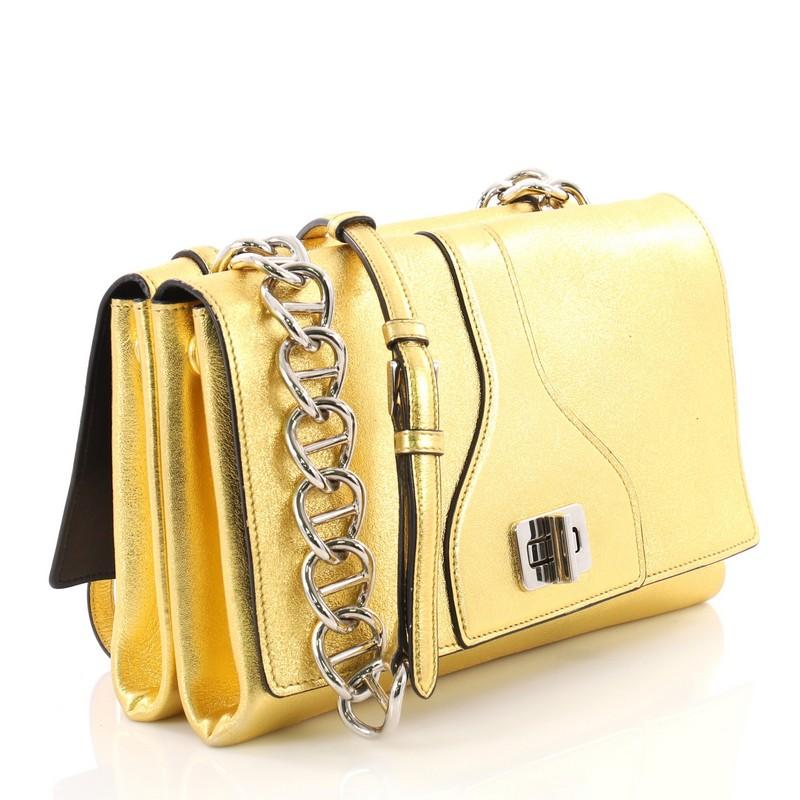 Beige Prada Turnlock Flap Chain Bag Leather Small