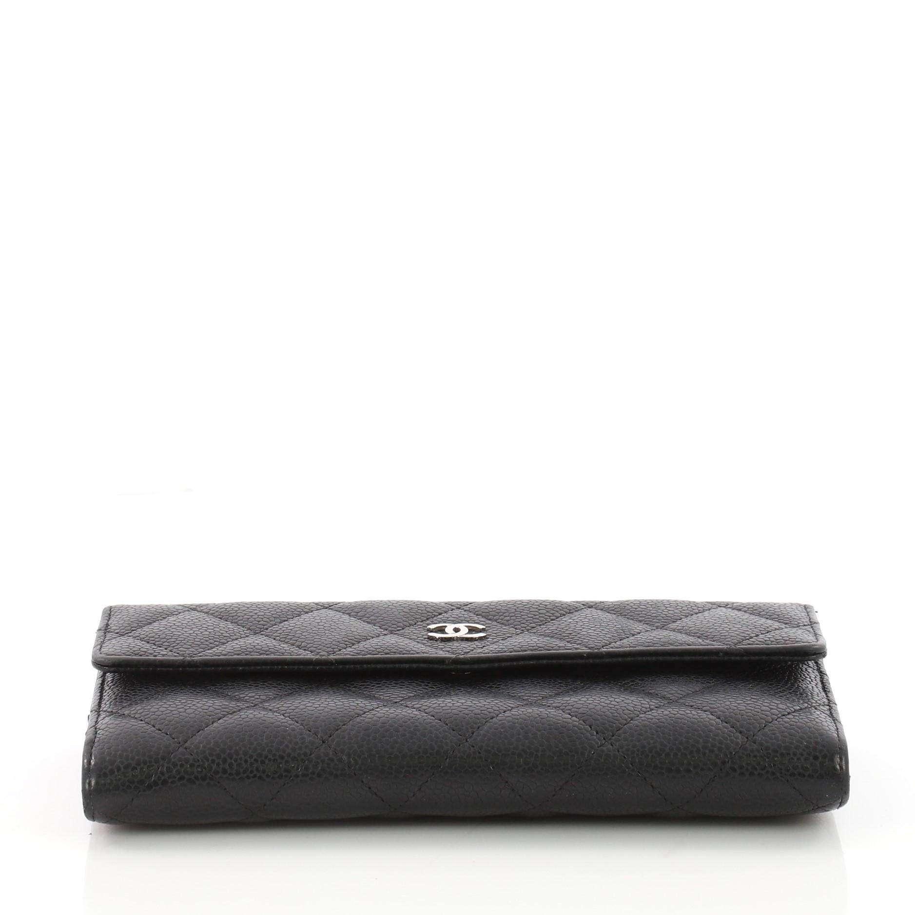 Women's Chanel CC Gusset Flap Wallet Quilted Caviar Long