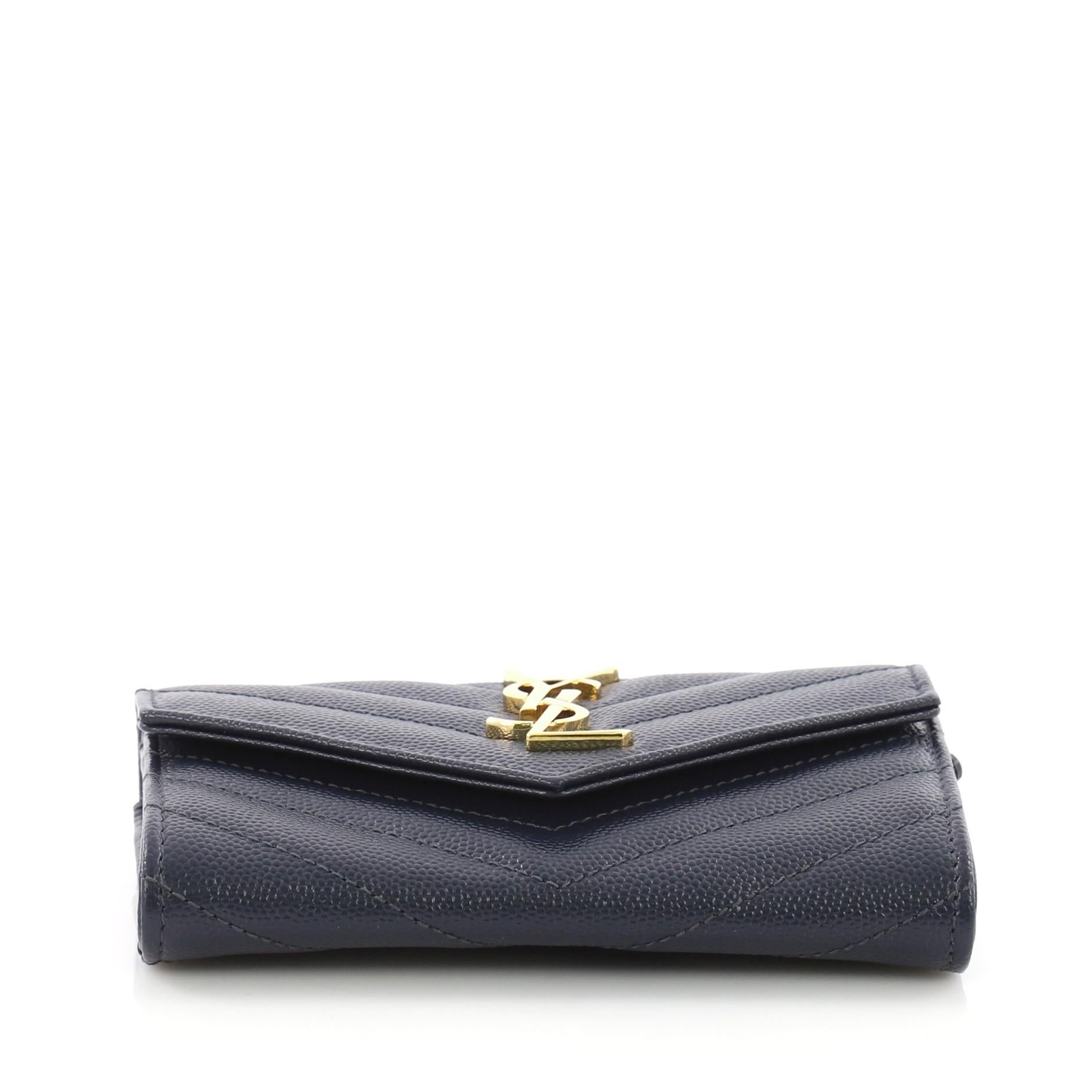 Women's Saint Laurent Classic Monogram Flap Wallet Matelasse Chevron Leather Small