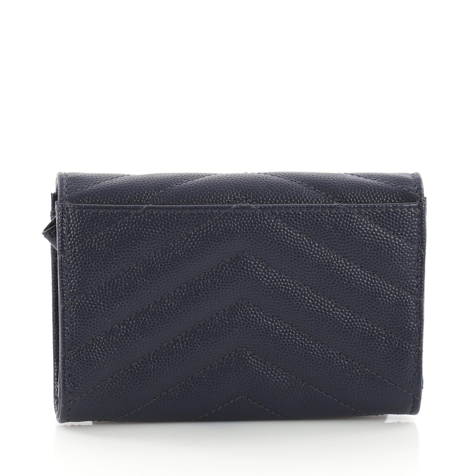 Saint Laurent Classic Monogram Flap Wallet Matelasse Chevron Leather Small In Good Condition In NY, NY