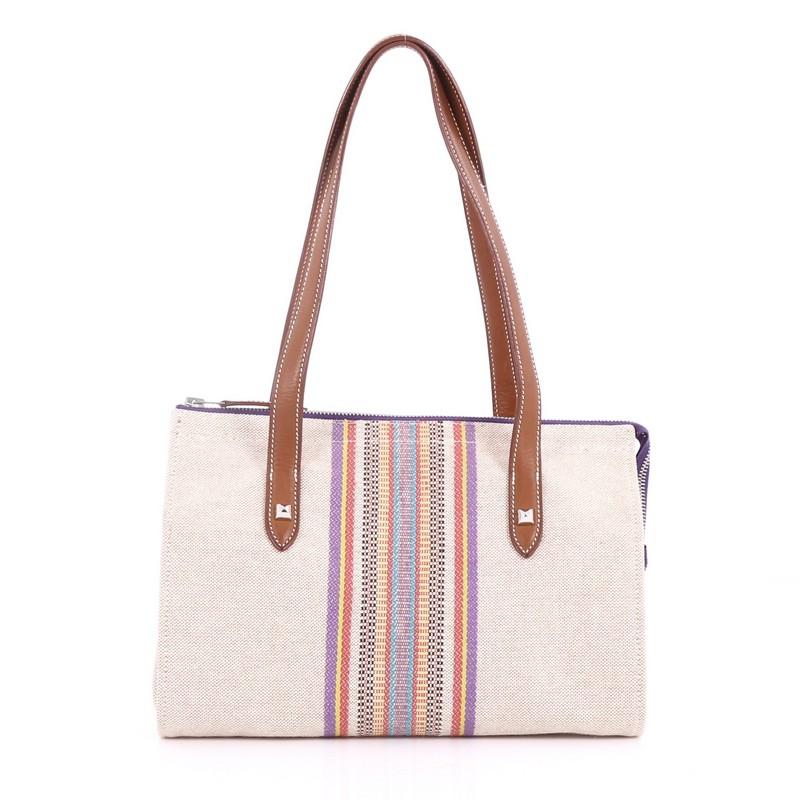 Beige Hermes Mira Ganges Tote Rainbow Toile Tall