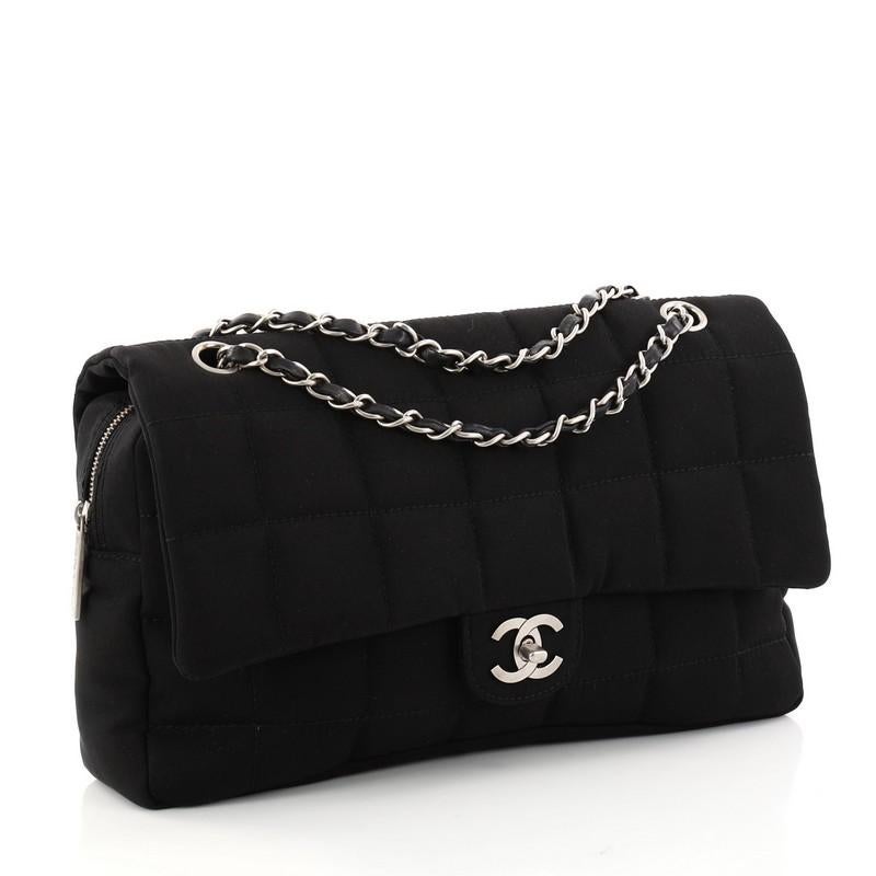 Black Chanel Chocolate Bar Camera Flap Bag Quilted Nylon Medium