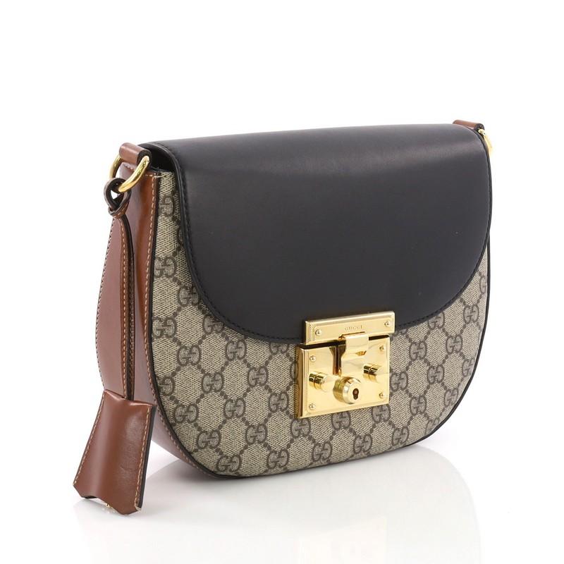 Black Gucci Padlock Saddle Shoulder Bag GG Coated Canvas and Leather Medium