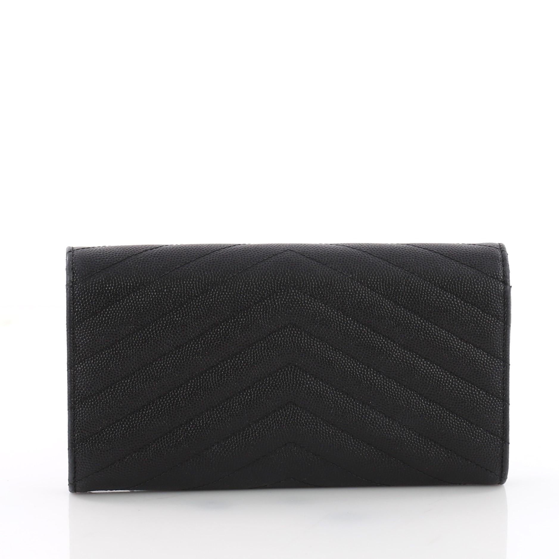 Saint Laurent Classic Monogram Flap Wallet Matelasse Chevron Leather Large In Good Condition In NY, NY
