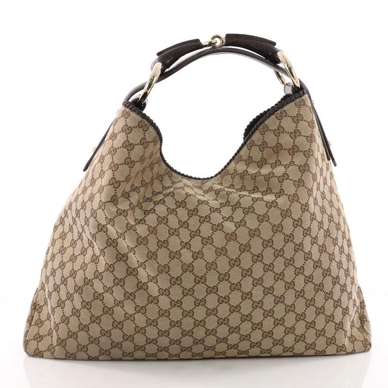 Brown Gucci Horsebit Hobo GG Canvas Large